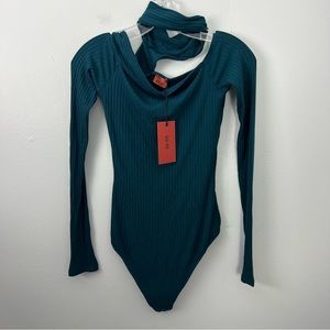 Alix NYC Vance Turtleneck Cutout Bodysuit Rib Knit NWT